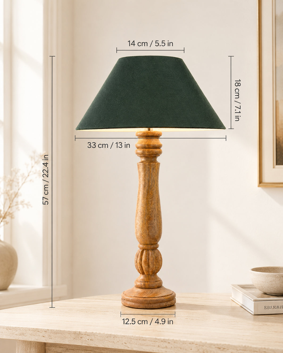 Classic Victorian Natural Wood Table Lamp With Shade
