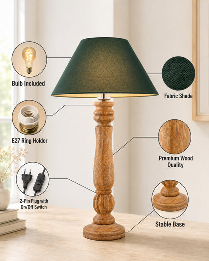 Classic Victorian Natural Wood Table Lamp With Shade