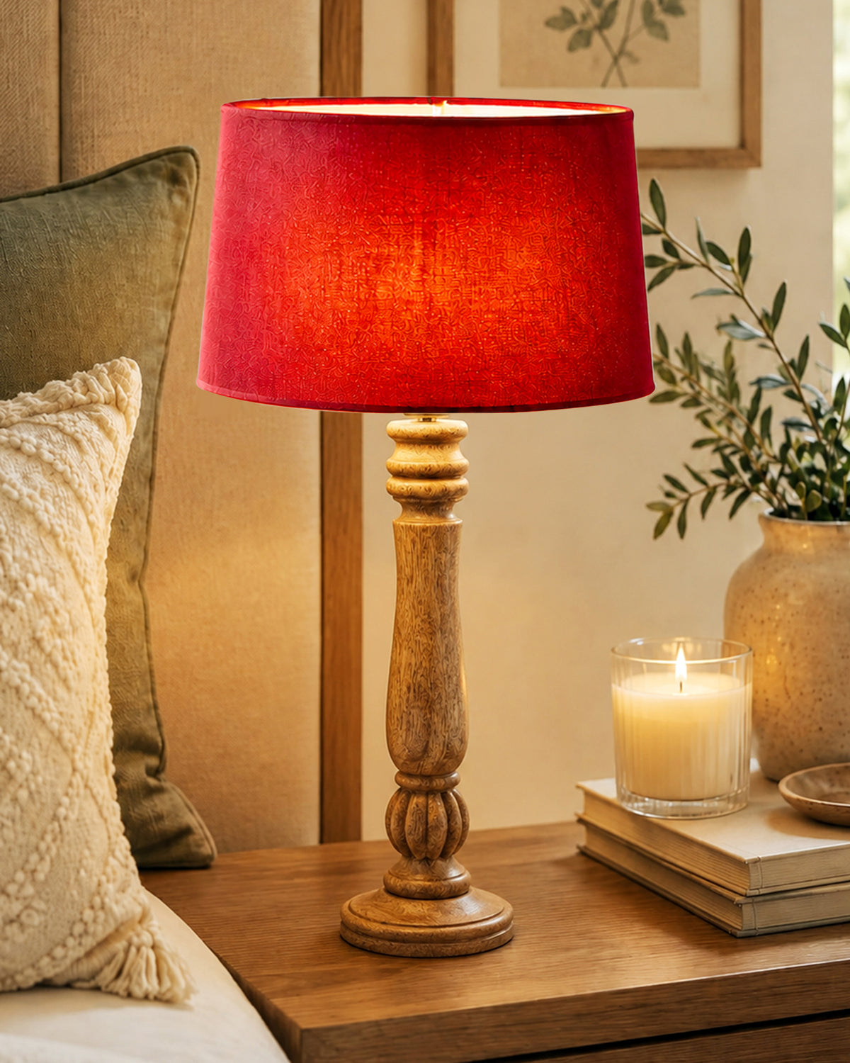 Classic Victorian Natural Wood Table Lamp With Shade