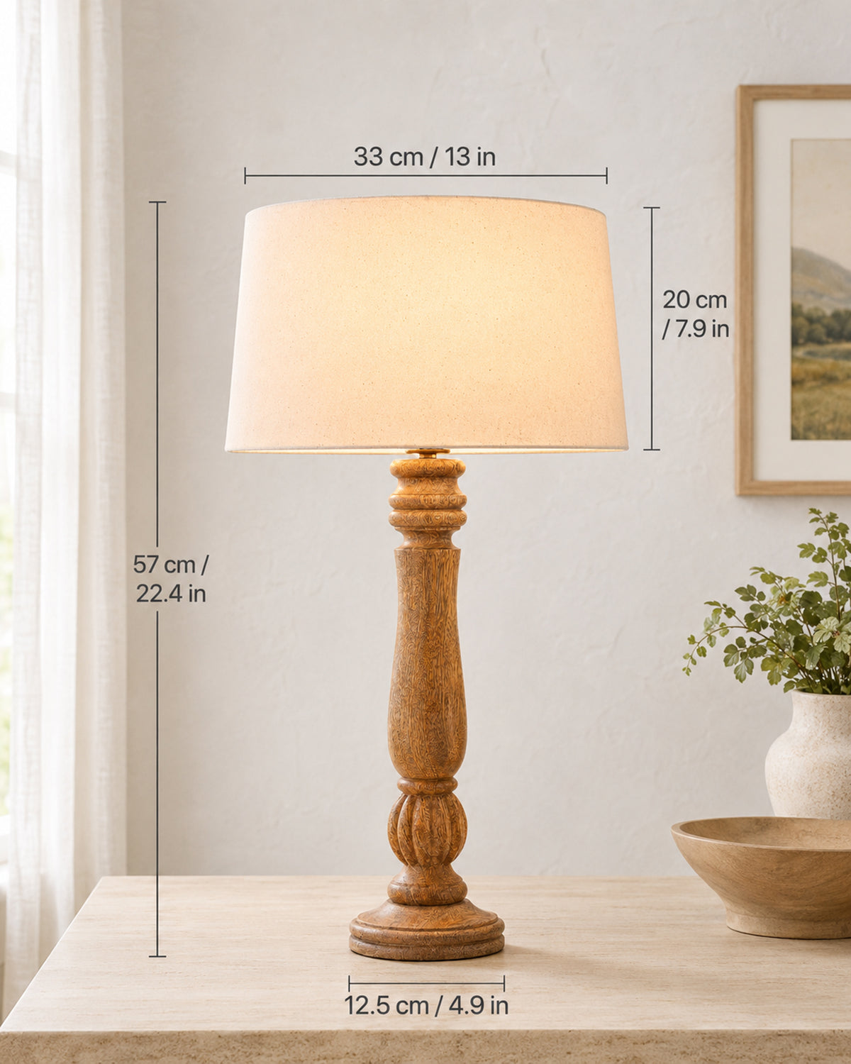 Classic Victorian Natural Wood Table Lamp With Shade
