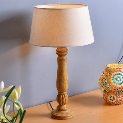 Classic Victorian Natural Wood Table Lamp With Shade