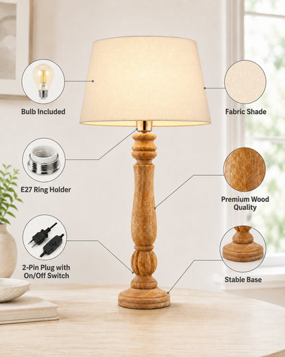 Classic Victorian Natural Wood Table Lamp With Shade