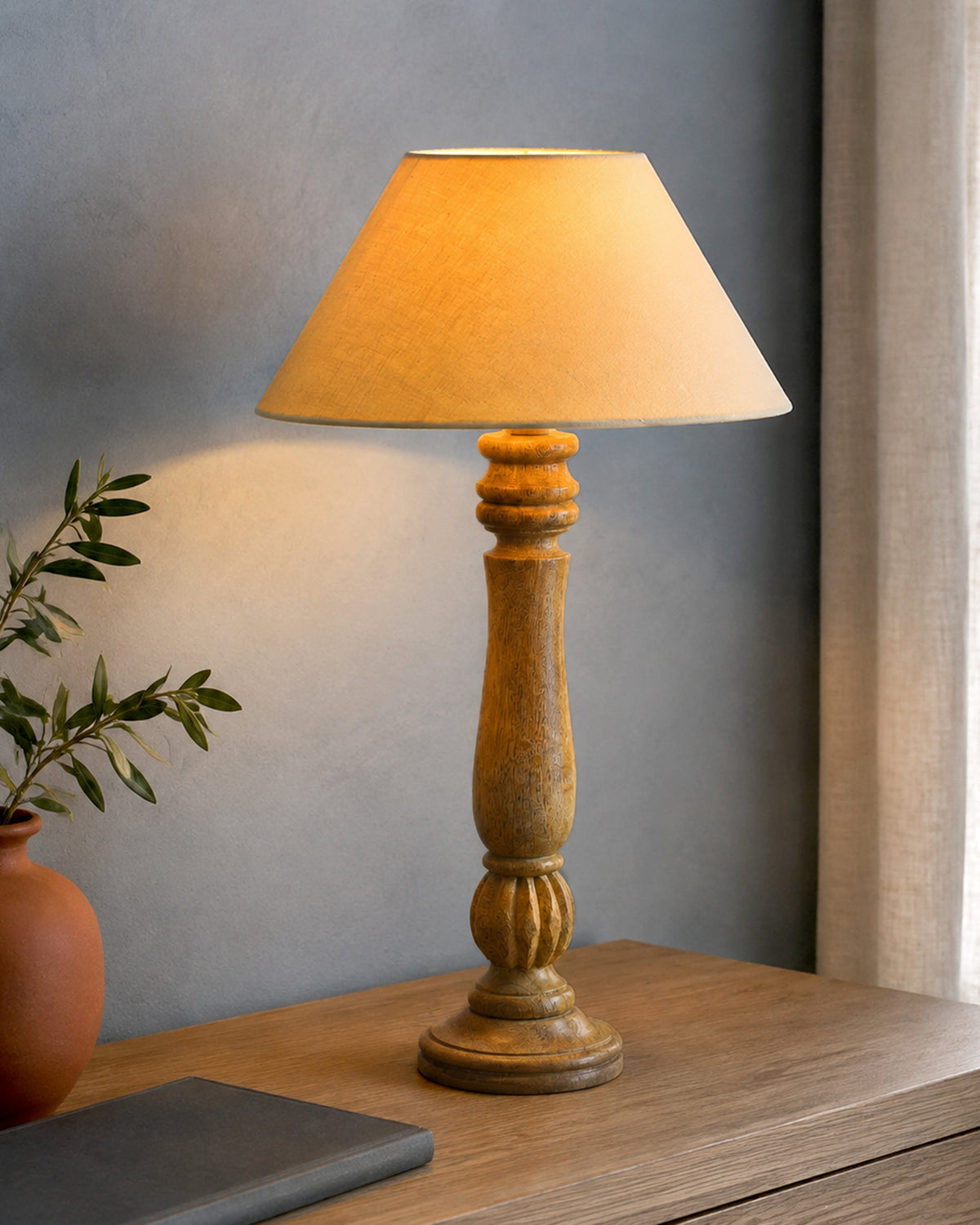 Classic Victorian Natural Wood Table Lamp With Shade