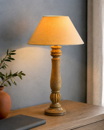 Classic Victorian Natural Wood Table Lamp With Shade