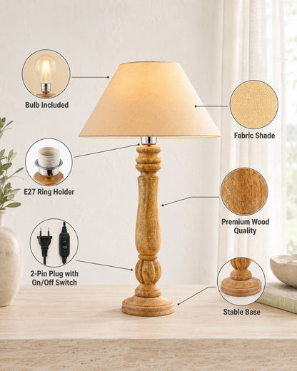 Classic Victorian Natural Wood Table Lamp With Shade