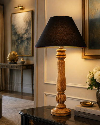 Classic Victorian Natural Wood Table Lamp With Shade
