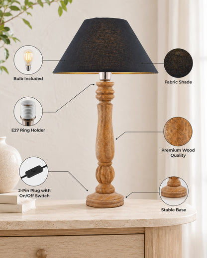 Classic Victorian Natural Wood Table Lamp With Shade