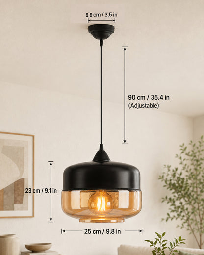 Glass Pendant Light Black Loft Bar Counter Dining Room Creative LED/Filament Ceiling Hanging Lamp, E27, Murray