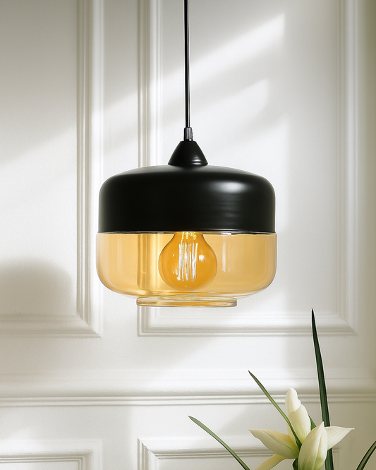 Glass Pendant Light Black Loft Bar Counter Dining Room Creative LED/Filament Ceiling Hanging Lamp, E27, Murray