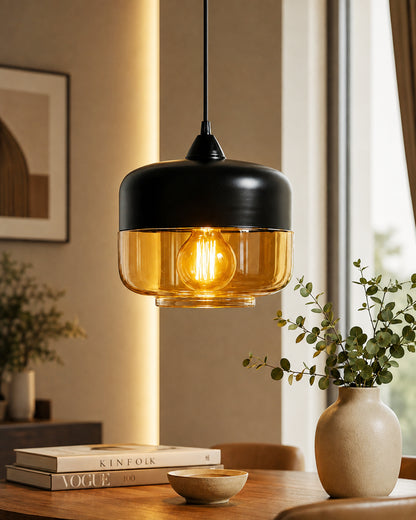 Glass Pendant Light Black Loft Bar Counter Dining Room Creative LED/Filament Ceiling Hanging Lamp, E27, Murray