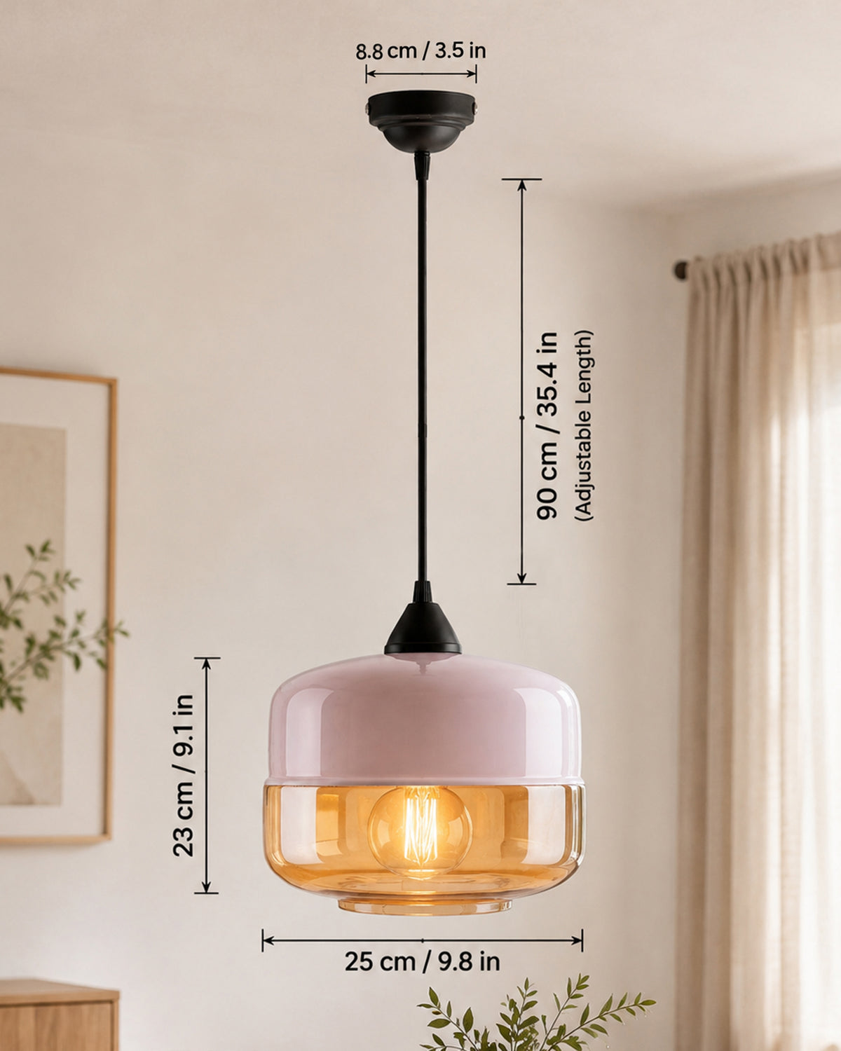 Glass Pendant Light Black Loft Bar Counter Dining Room Creative LED/Filament Ceiling Hanging Lamp, E27, Murray