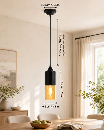 Glass Tube Pendant Light Loft Bar Counter Dining Room Ceiling Hanging Lamp, E27