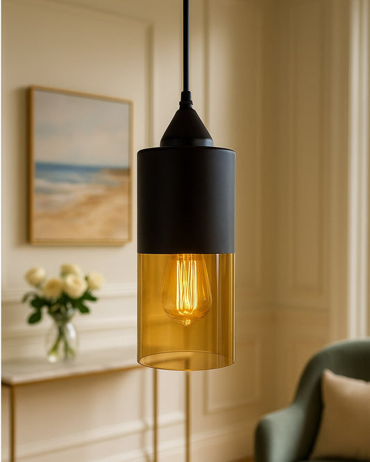 Glass Tube Pendant Light Loft Bar Counter Dining Room Ceiling Hanging Lamp, E27