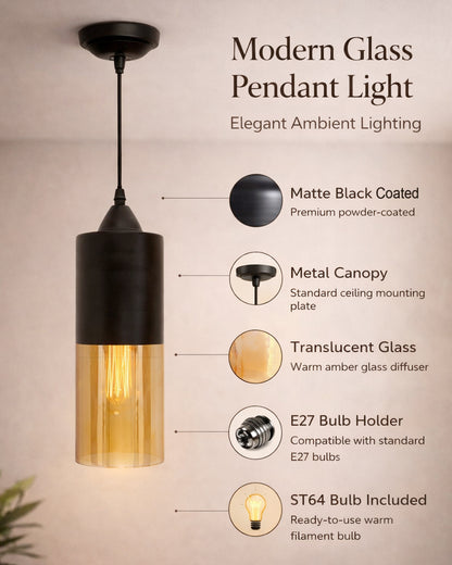 Glass Tube Pendant Light Loft Bar Counter Dining Room Ceiling Hanging Lamp, E27