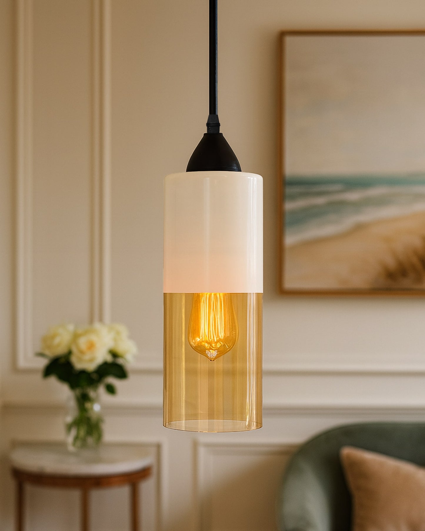 Glass Tube Pendant Light Loft Bar Counter Dining Room Ceiling Hanging Lamp, E27