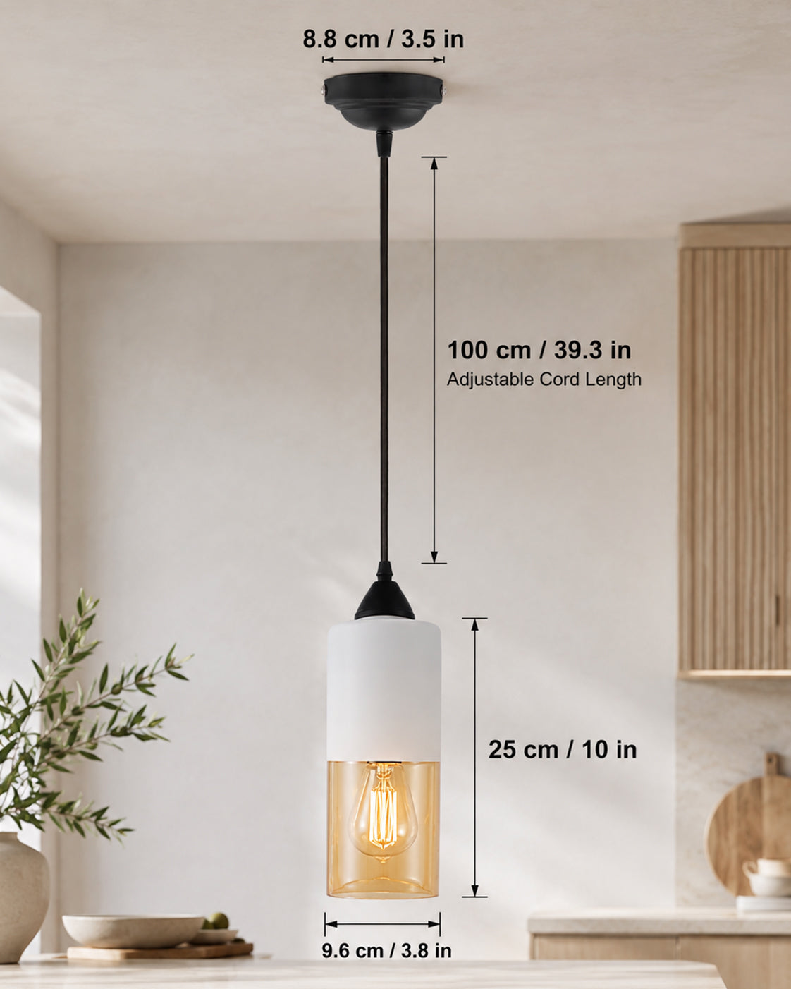 Glass Tube Pendant Light Loft Bar Counter Dining Room Ceiling Hanging Lamp, E27
