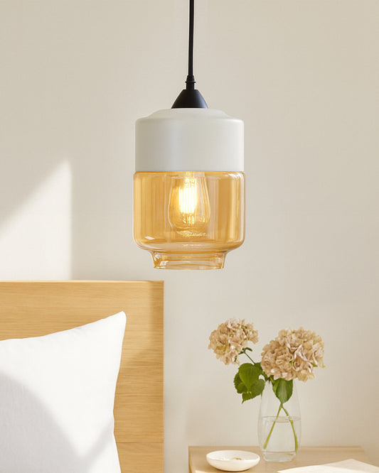 Glass Pendant Light Black Loft Bar Counter Dining Room Creative LED/Filament Ceiling Hanging Lamp, E27, Cylinder