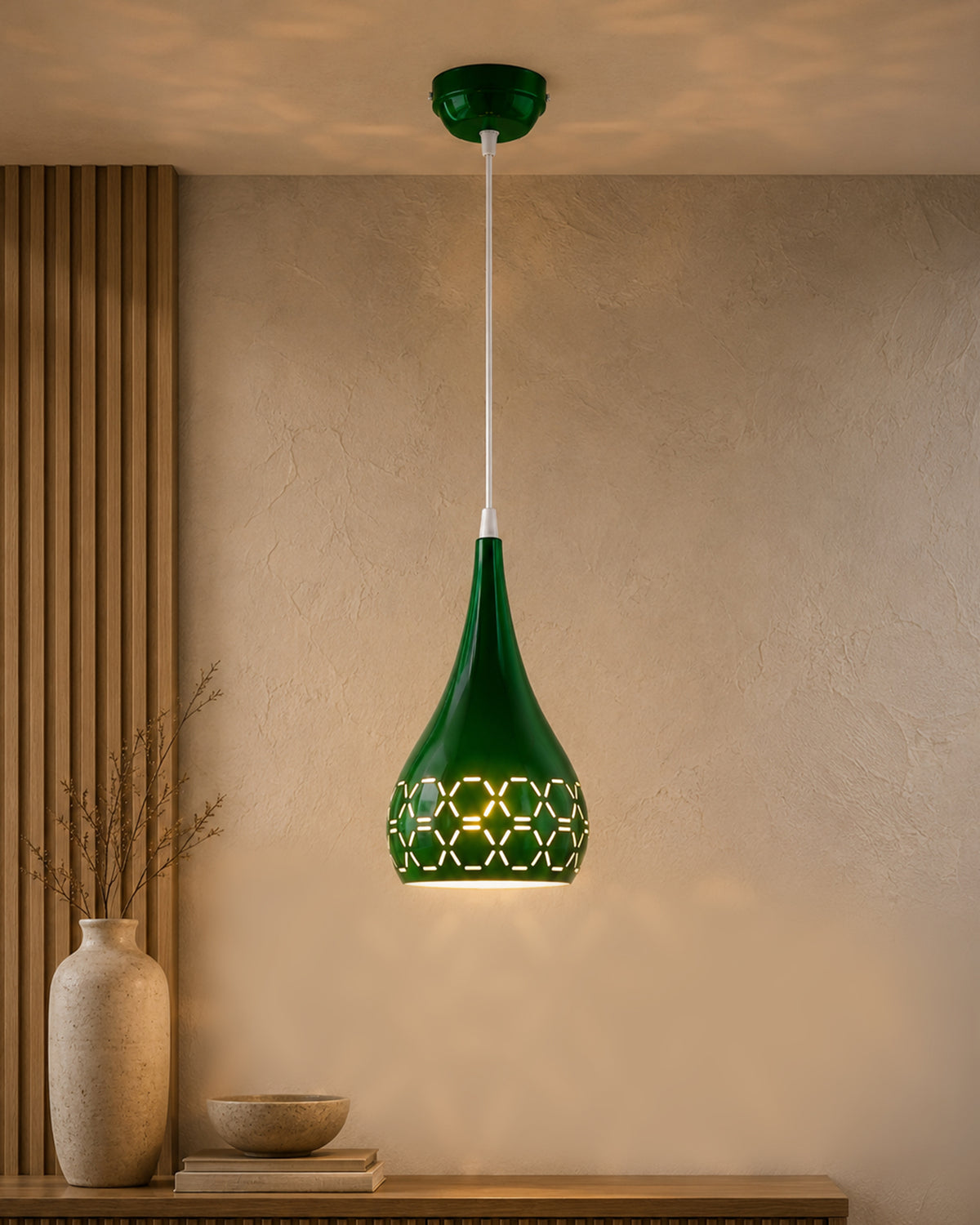 Homesake® Glossy Spining Top Hanging pendant Lamp, Ceiling Light (Green, Cross-Cut)