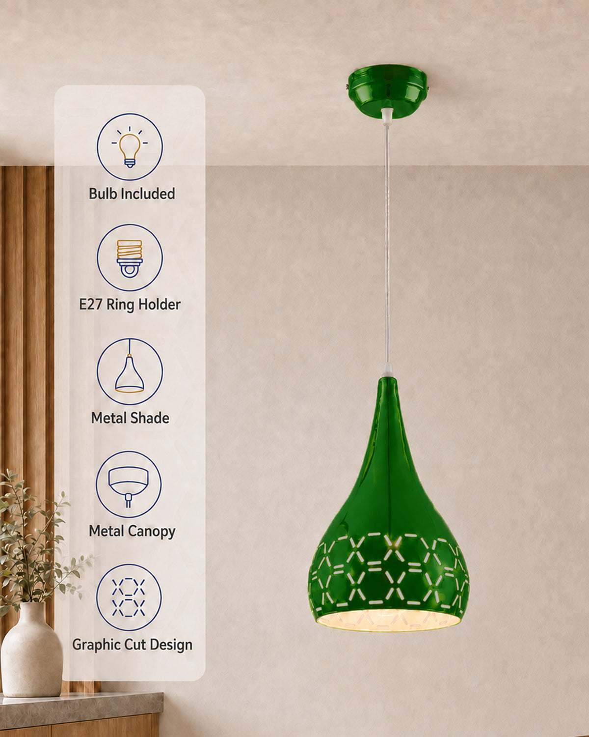 Homesake® Glossy Spining Top Hanging pendant Lamp, Ceiling Light (Green, Cross-Cut)