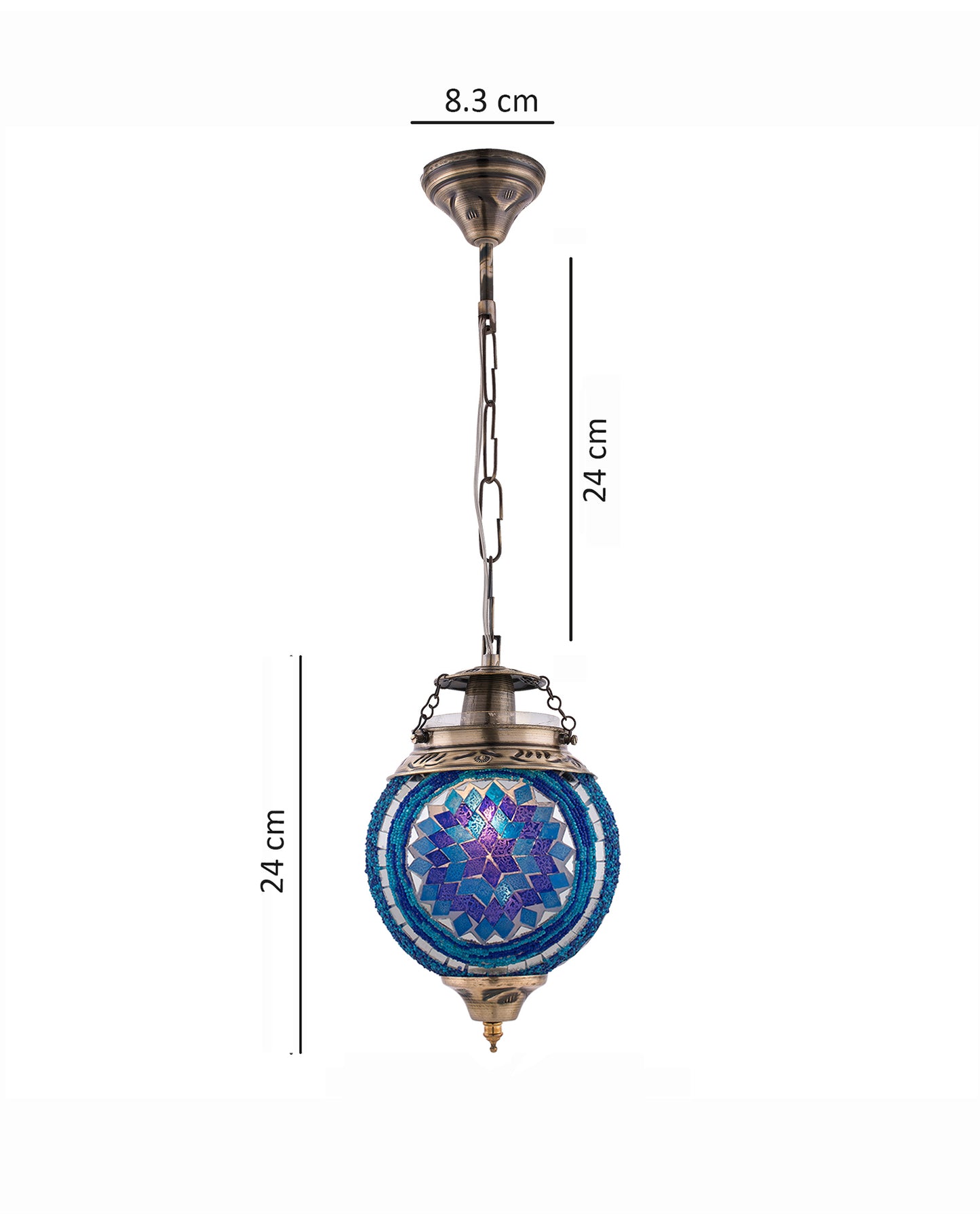 AntiqueTurkish Moroccan Mosaic Pendant with Metal hangings, Ceiling Hanging Light