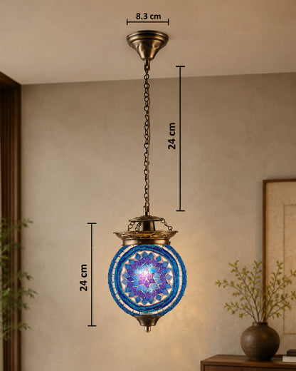 AntiqueTurkish Moroccan Mosaic Pendant with Metal hangings, Ceiling Hanging Light