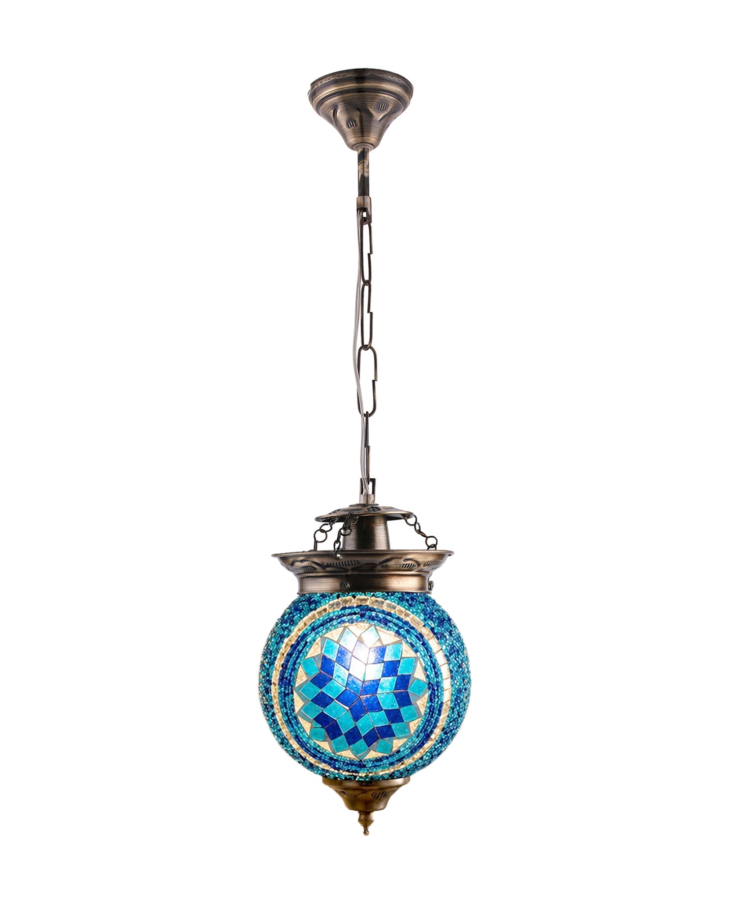 AntiqueTurkish Moroccan Mosaic Pendant with Metal hangings, Ceiling Hanging Light