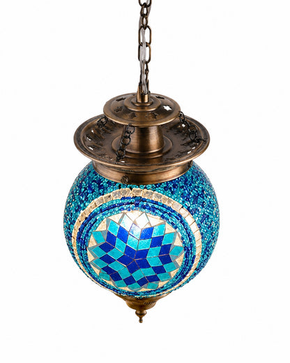AntiqueTurkish Moroccan Mosaic Pendant with Metal hangings, Ceiling Hanging Light