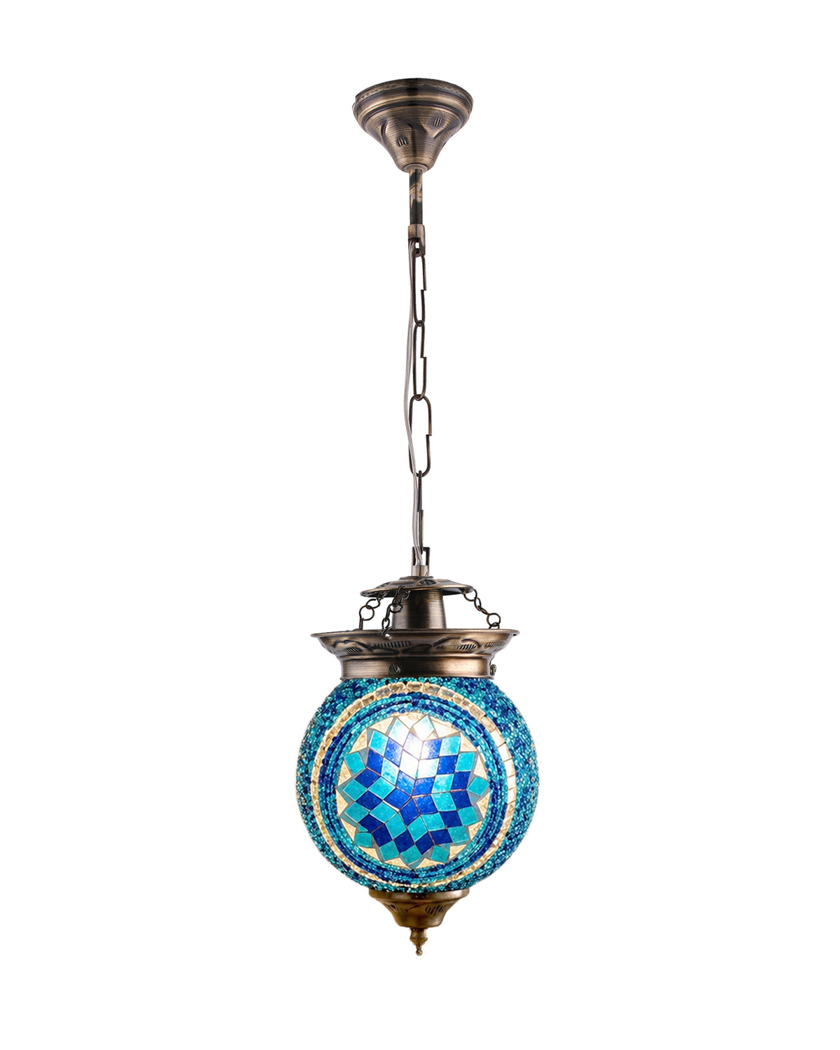 AntiqueTurkish Moroccan Mosaic Pendant with Metal hangings, Ceiling Hanging Light