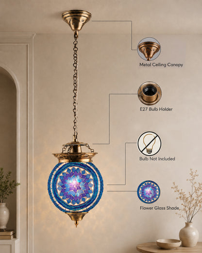 AntiqueTurkish Moroccan Mosaic Pendant with Metal hangings, Ceiling Hanging Light
