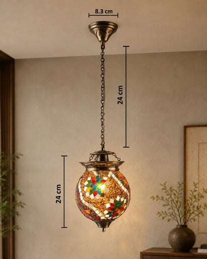 AntiqueTurkish Moroccan Mosaic Pendant with Metal hangings, Ceiling Hanging Light