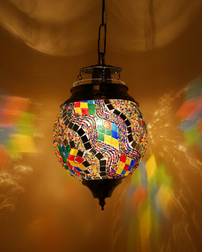 AntiqueTurkish Moroccan Mosaic Pendant with Metal hangings, Ceiling Hanging Light