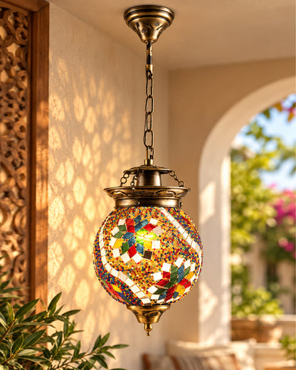 AntiqueTurkish Moroccan Mosaic Pendant with Metal hangings, Ceiling Hanging Light
