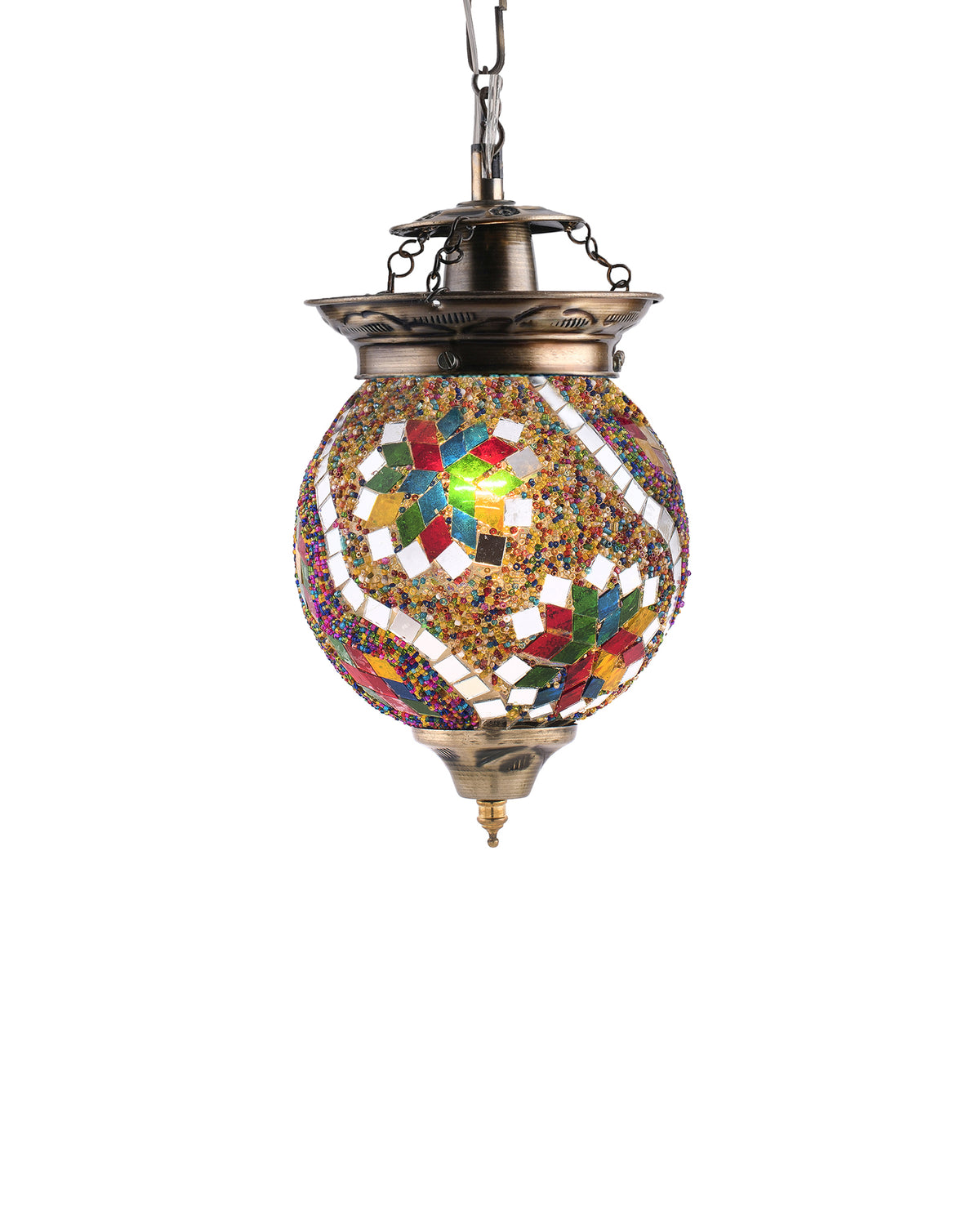 AntiqueTurkish Moroccan Mosaic Pendant with Metal hangings, Ceiling Hanging Light