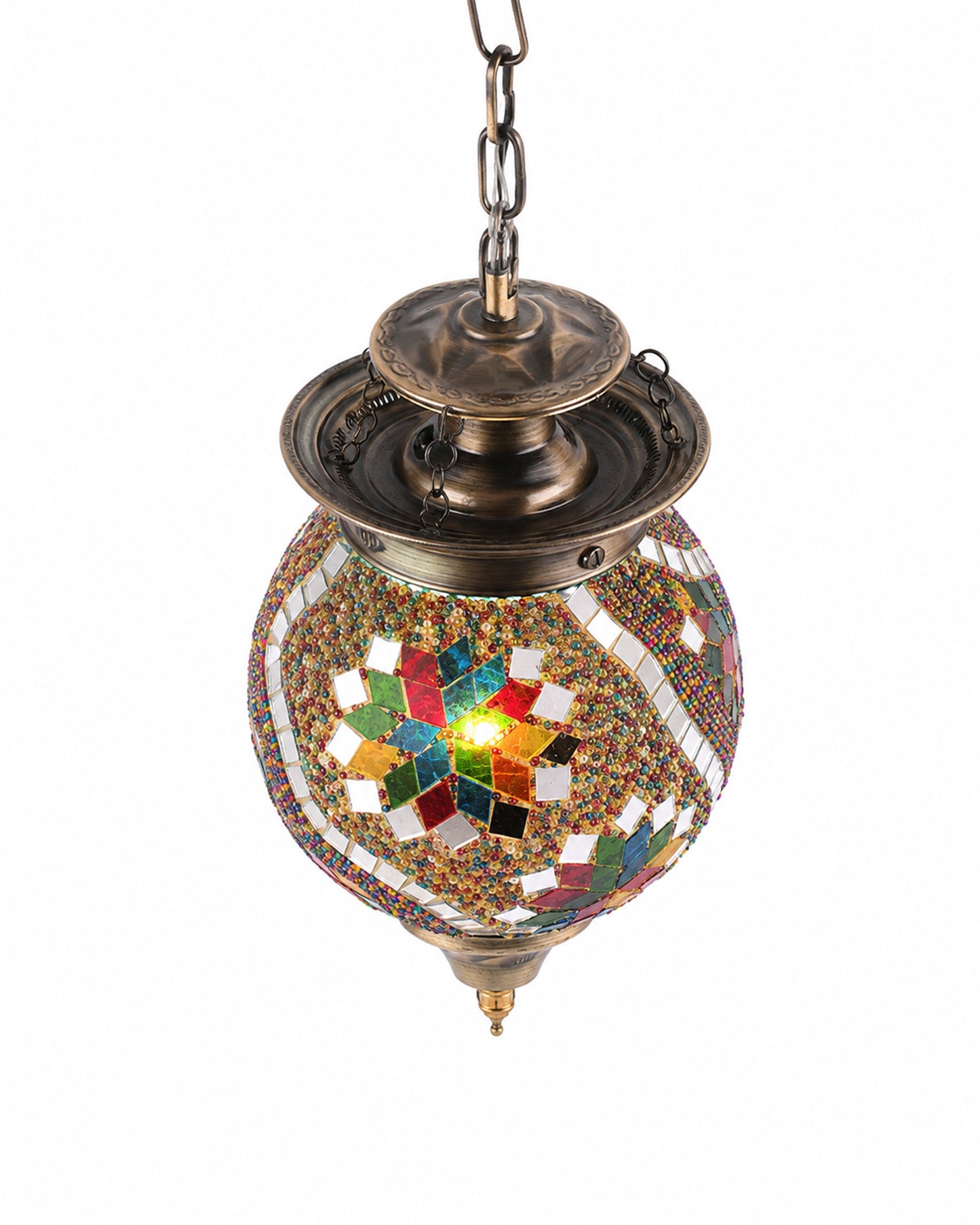 AntiqueTurkish Moroccan Mosaic Pendant with Metal hangings, Ceiling Hanging Light