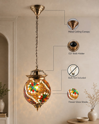 AntiqueTurkish Moroccan Mosaic Pendant with Metal hangings, Ceiling Hanging Light
