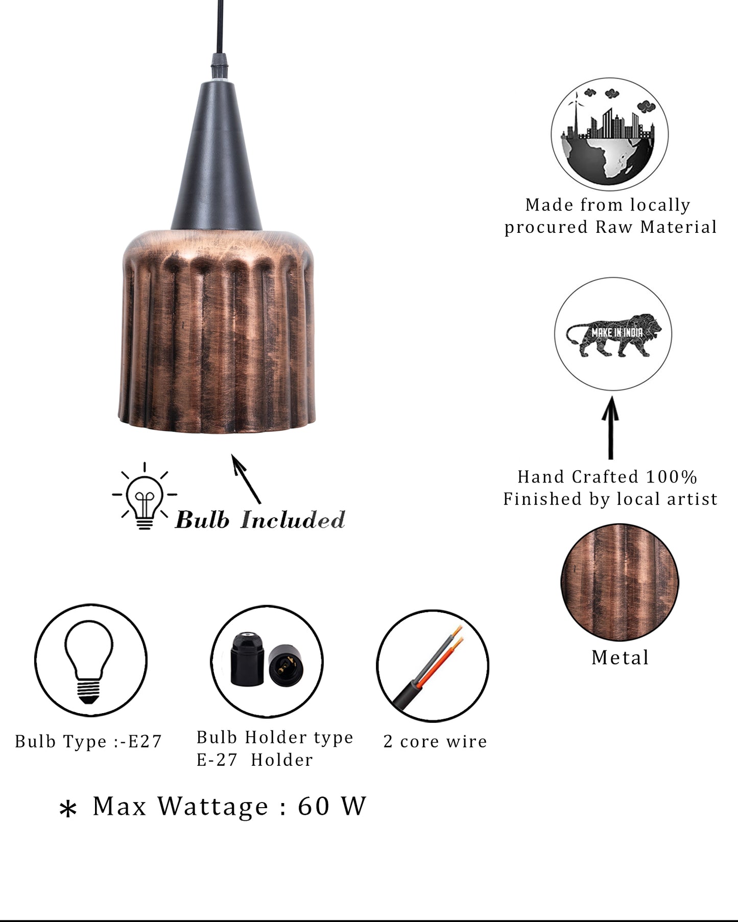 Toned Oil Rubbed Vintage Metal Ceiling Lamp