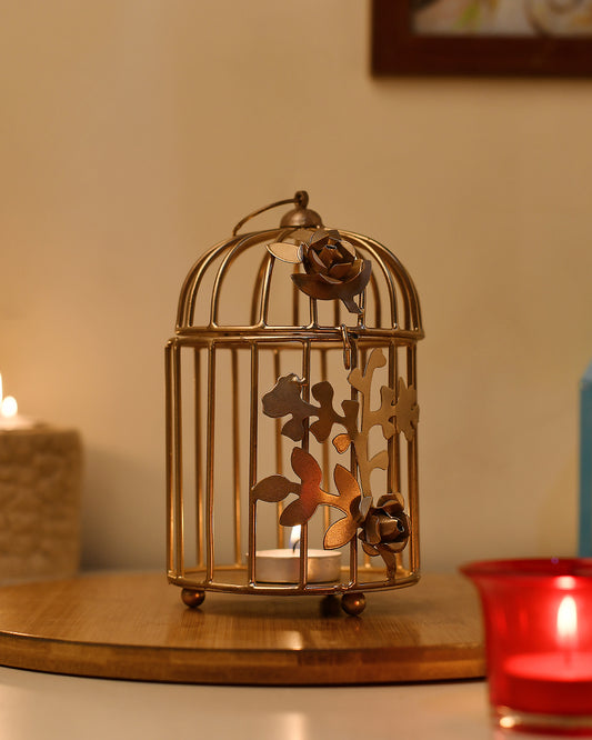 Table Decor Metal Bird Cage Light Antique Diwali Showpieces for Home Decor tealight candle holders | Tea Light Holder with Flower Vine Antique Lantern Candlestick Holders for Home, Living Room, Mandir Decoration
