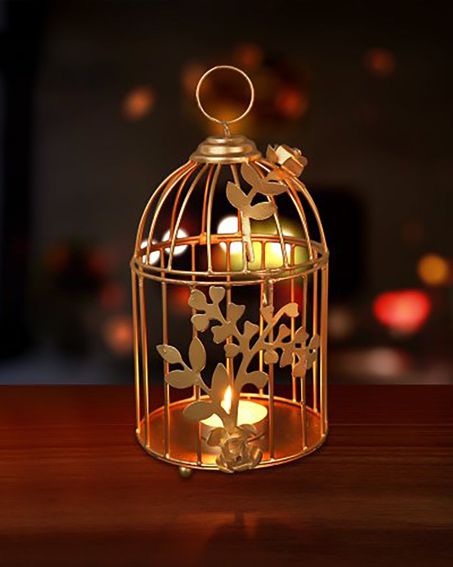 Table Decor Metal Bird Cage Light Antique Diwali Showpieces for Home Decor tealight candle holders | Tea Light Holder with Flower Vine Antique Lantern Candlestick Holders for Home, Living Room, Mandir Decoration
