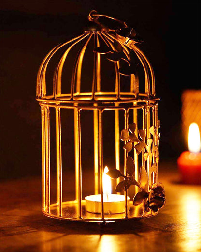 Table Decor Metal Bird Cage Light Antique Diwali Showpieces for Home Decor tealight candle holders | Tea Light Holder with Flower Vine Antique Lantern Candlestick Holders for Home, Living Room, Mandir Decoration