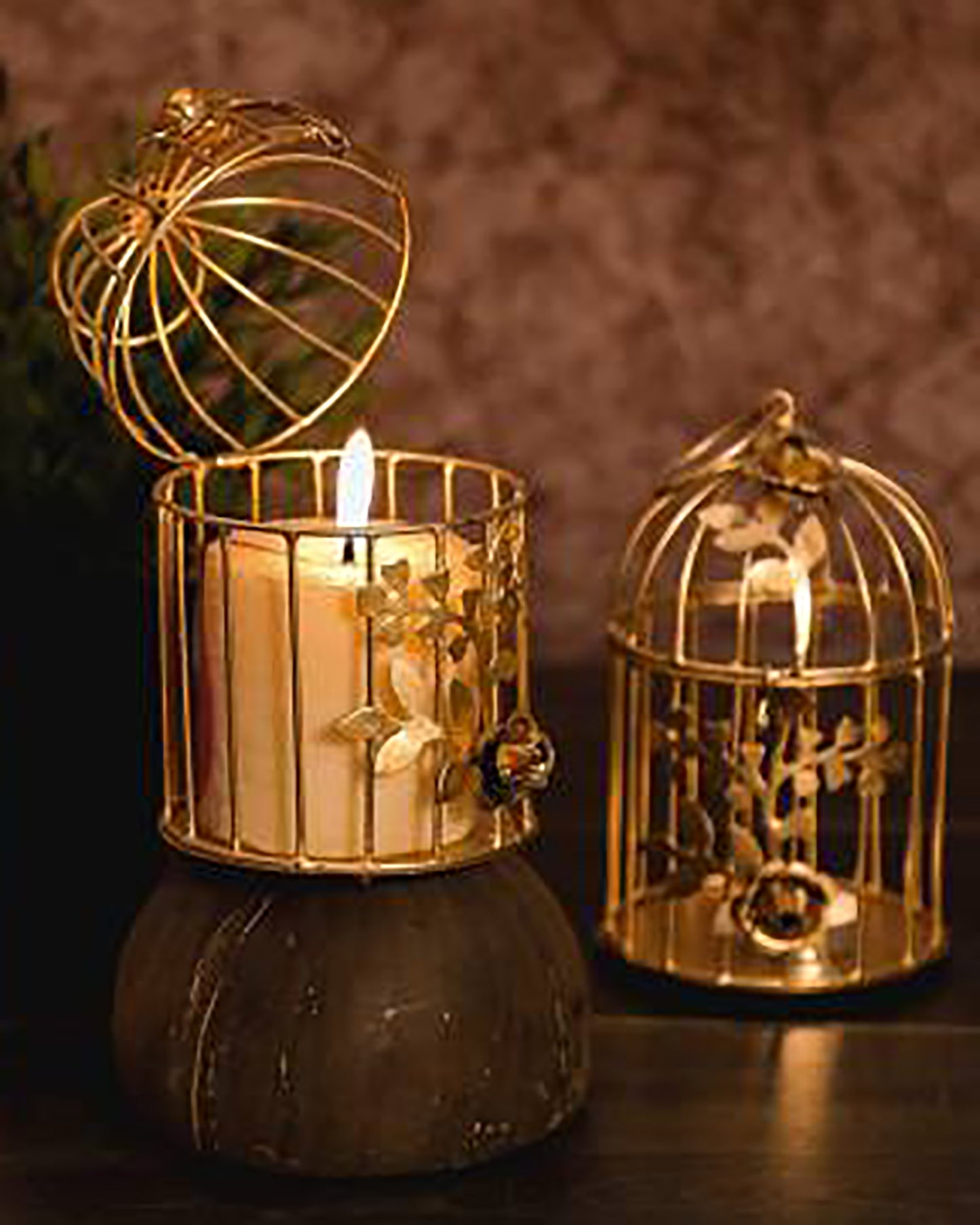 Homesake® Candle Holder | Tealight Holder for Home Décor, Living Room, Table Décor, Pooja Candle Stand Lantern, Room, Diwali Decoration, Wedding & Festival Gift, Metal Birdcage Design, Golden