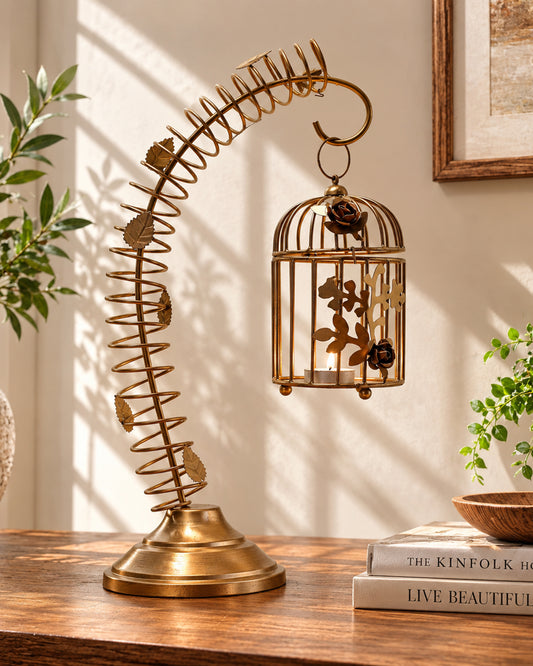 Metal Bird Cage with table stand Light Antique Diwali Showpieces for Home Decor tealight candle holders