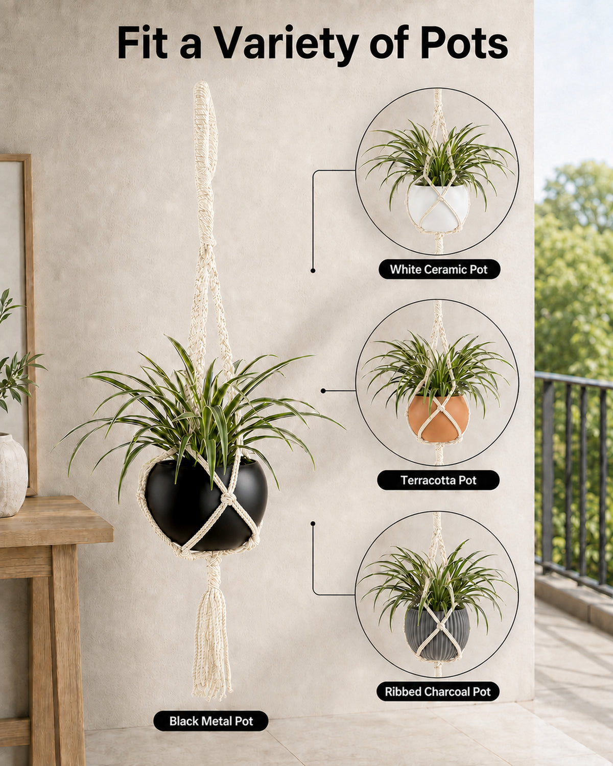 Macreme Hanging Planter Large Macrame with Pot Pack of 2
