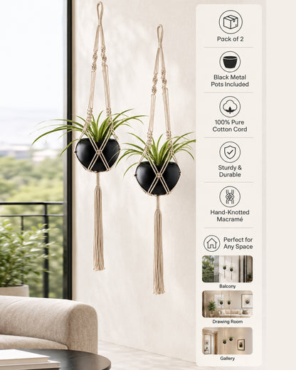 Macreme Hanging Planter Large Macrame with Pot Pack of 2