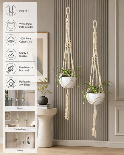 Macreme Hanging Planter Large Macrame with Pot Pack of 2