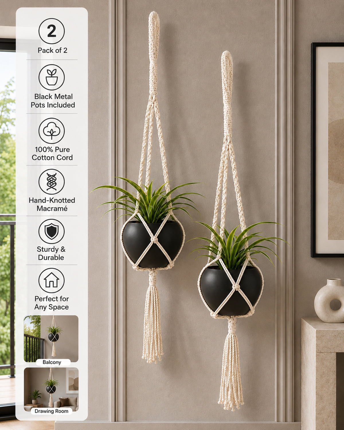 Hanging Planter Medium Macrame Planter With Pot Pack of 2