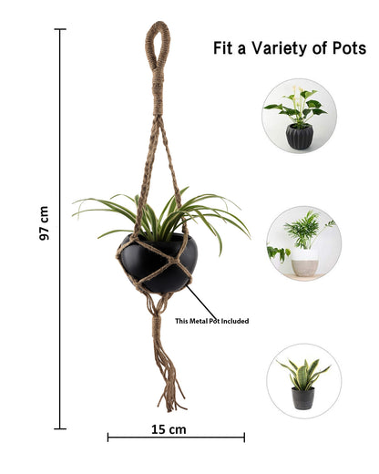 Hanging Macrame Planter Medium Jute with Pot, Pack of 2