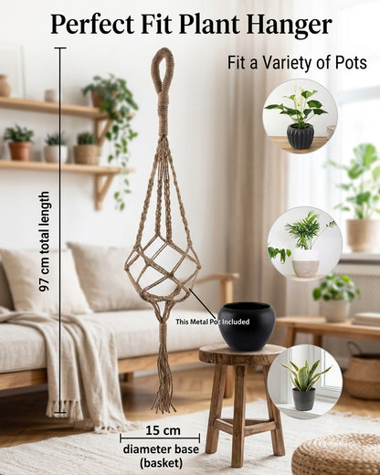 Hanging Macrame Planter Medium Jute with Pot, Pack of 2