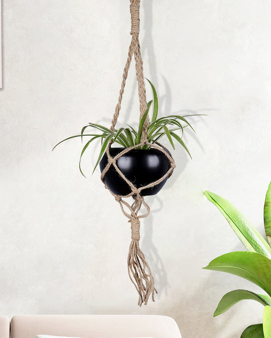 Hanging Macrame Planter Medium Jute with Pot, Pack of 2