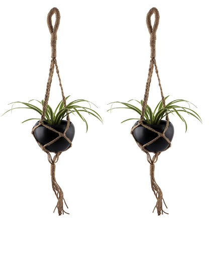 Hanging Macrame Planter Medium Jute with Pot, Pack of 2