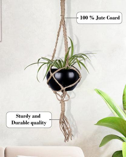 Hanging Macrame Planter Medium Jute with Pot, Pack of 2